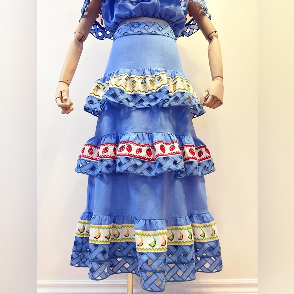 Vibrant Blue Off-Shoulder Skirt Set - Picture 2 of 10